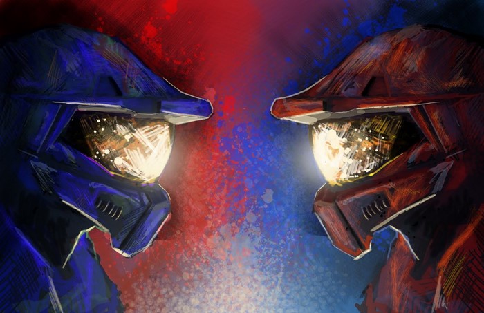 Red vs Blue Spartans facing each other