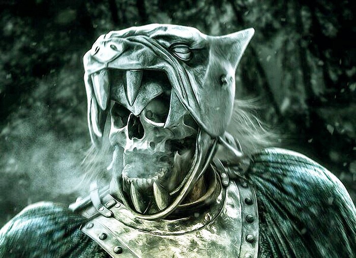 Skull warrior in a cat helmet