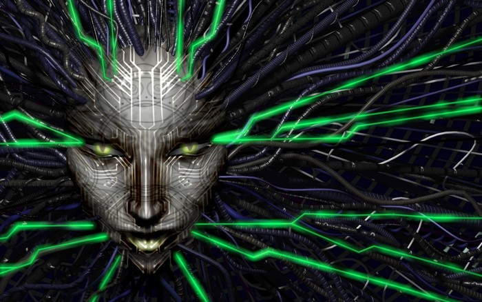 Shodan from System Shock with green circuits