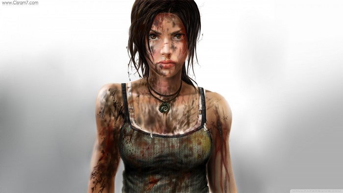 Lara Croft from Tomb Raider covered in dirt