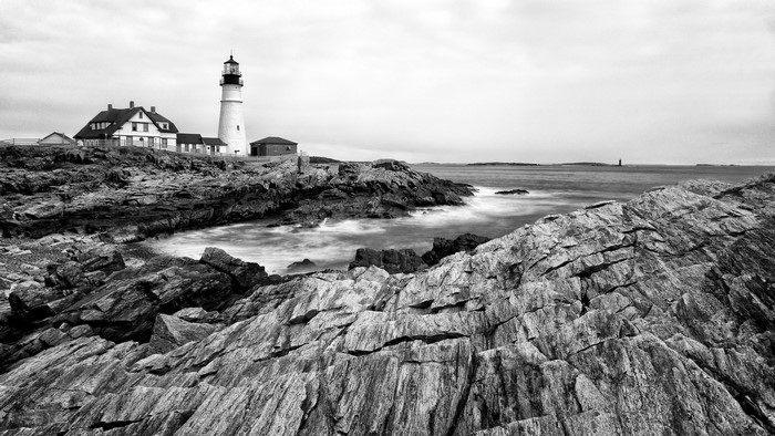 Portland Head Light monochrome landscape