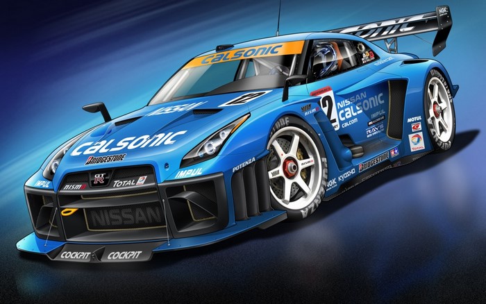 Blue Calsonic Nissan GT-R Race Car