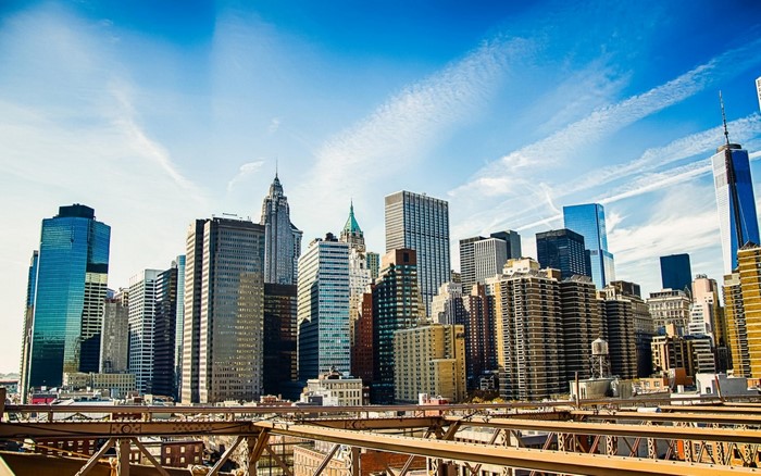 New York City skyline with skyscrapers and bridges