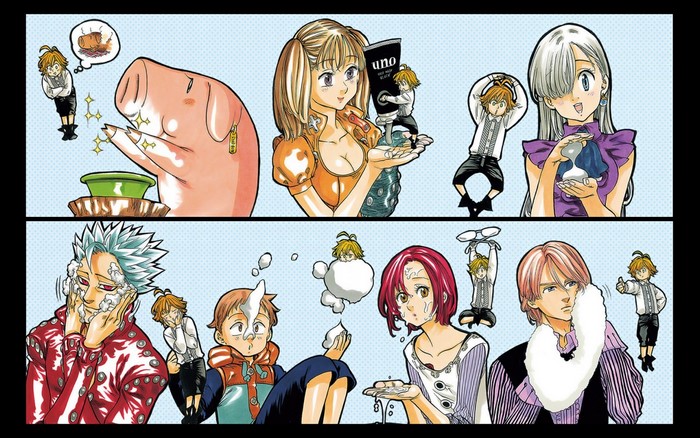 The Seven Deadly Sins characters with UNO products