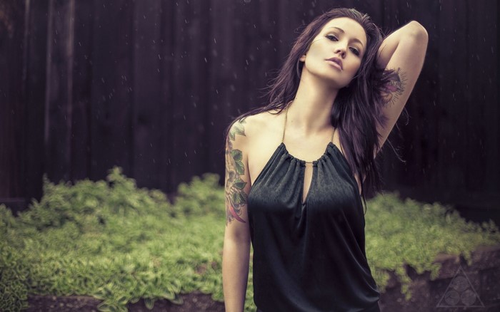 Portrait of Woman with Black Dress and Tattoos