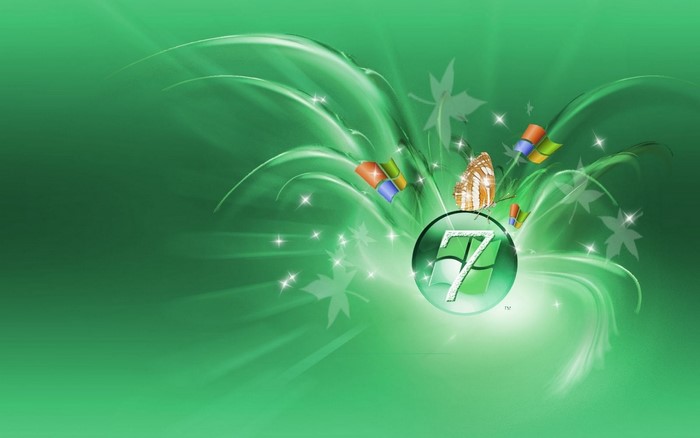 Windows 7 logo with butterfly and green swirls