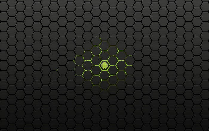 Android logo on a black hexagonal grid
