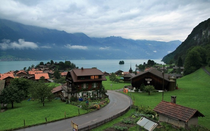 Iseltwald village on Lake Brienz, Switzerland