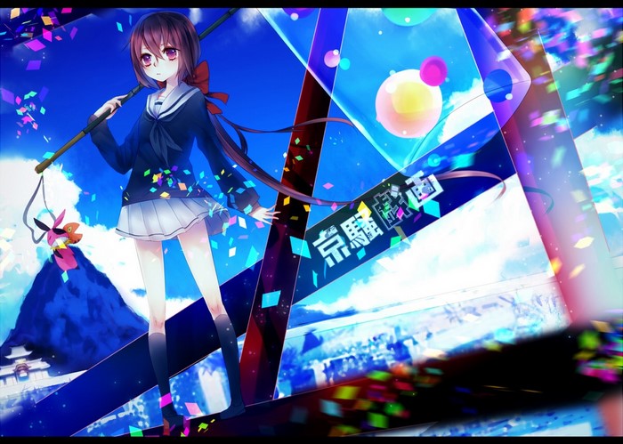 Anime girl in sailor uniform holding a pole