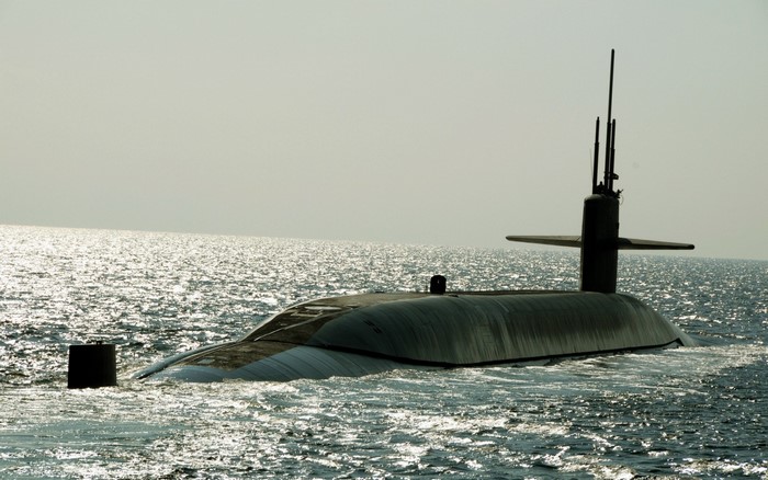 Submarine sailing on the sea