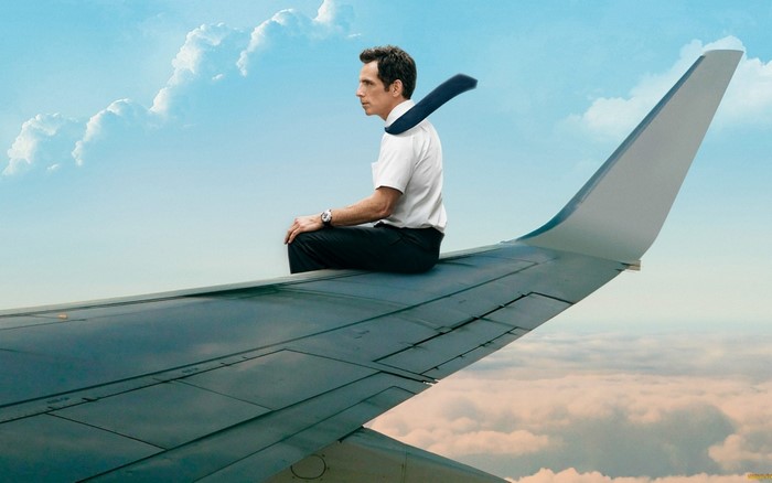 Ben Stiller from The Secret Life of Walter Mitty on airplane wing