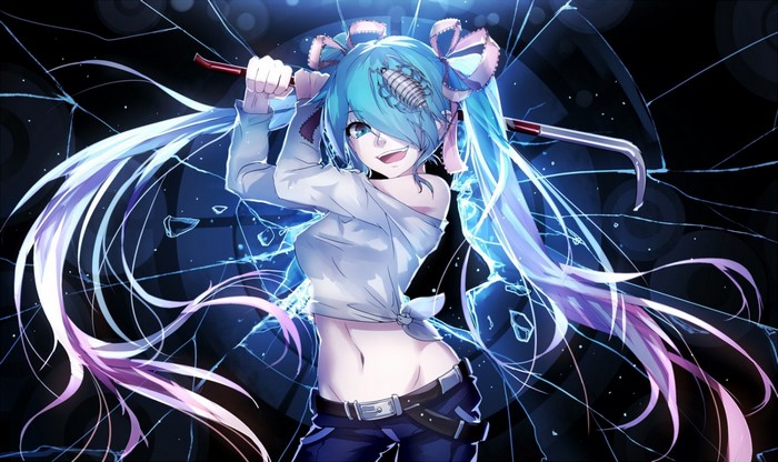 Hatsune Miku with a crowbar and scorpion