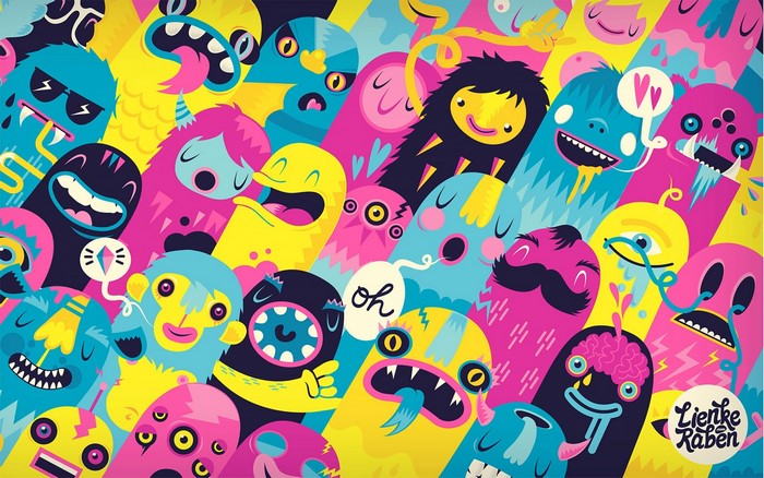 Lienke Raben illustration of colorful cartoon monsters