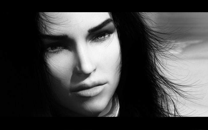 Monochrome portrait of a woman from The Elder Scrolls V Skyrim