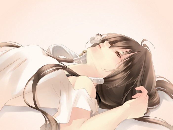 Anime girl with butterfly on her nose