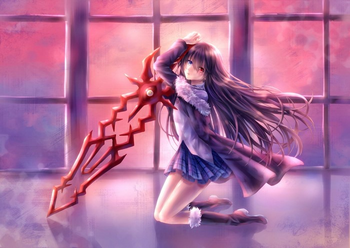 Anime girl with a large red sword