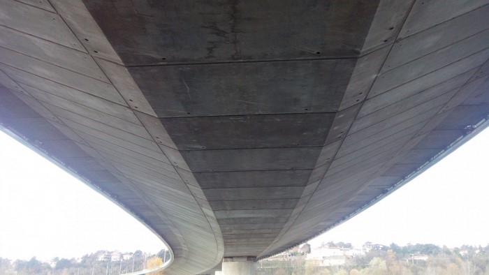 Underside of a concrete bridge structure