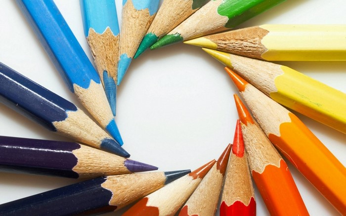 Colorful spiral of sharpened colored pencils