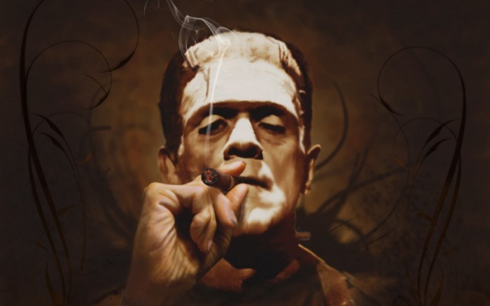 The Monster of Frankenstein smoking a cigar
