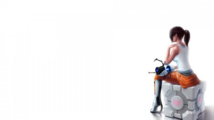 Chell from Portal 2 with Portal Gun and Companion Cube