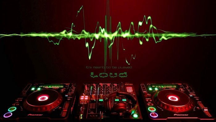 Pioneer DJ equipment with sound wave graphic