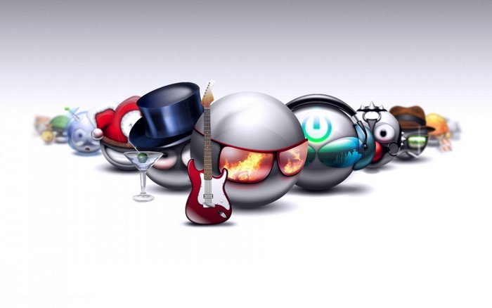 Cartoon characters with musical instruments and drinks