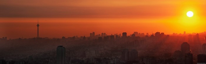 Sunset over Tehran cityscape with Milad Tower