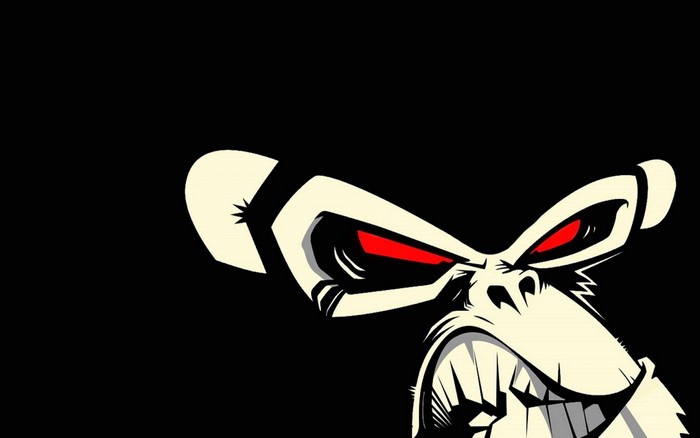 Angry cartoon monkey with red eyes