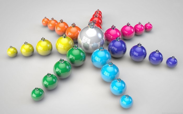 Christmas ornaments arranged in a star shape