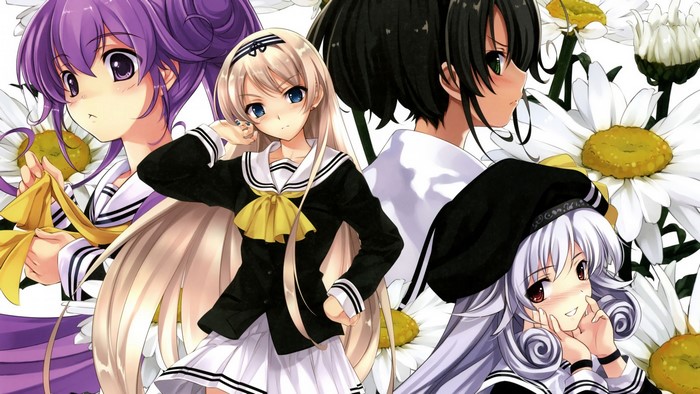 Four anime girls with flowers