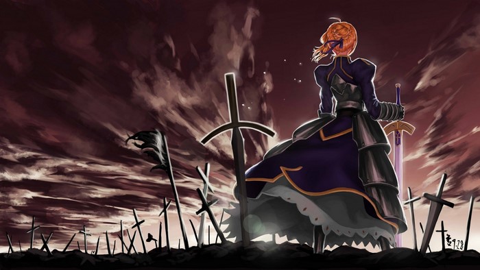 Saber from Fate Series in a battlefield
