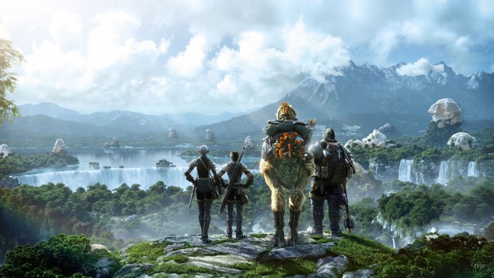 Final Fantasy XIV characters on a mountain overlook