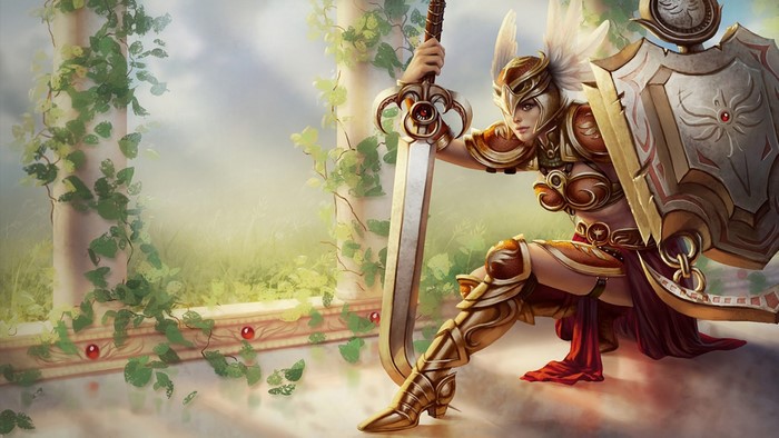Leona from League of Legends with sword and shield