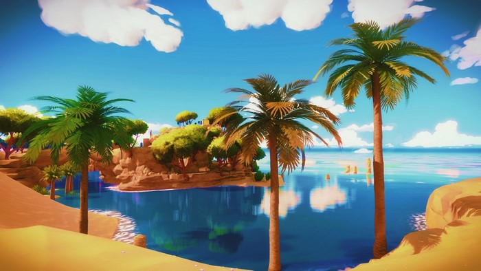Tropical beach with palm trees and a lagoon