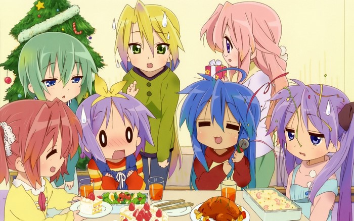 Lucky Star characters celebrating Christmas