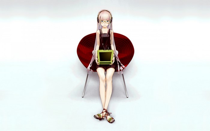 Megurine Luka from Vocaloid holding a TV