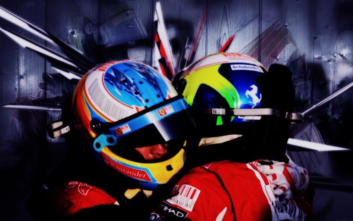 Fernando Alonso and Ferrari F1 car helmets
