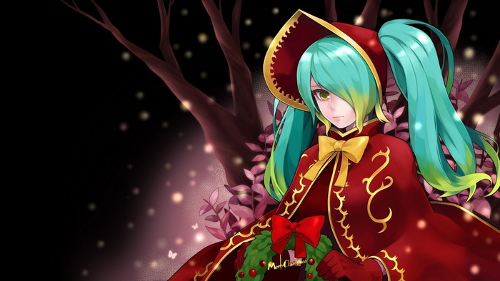Sona from League of Legends in Christmas attire