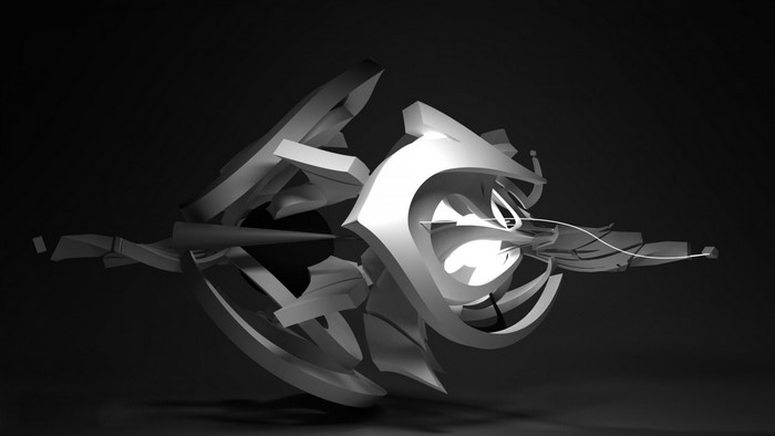 Abstract white sculpture with sharp edges and curves