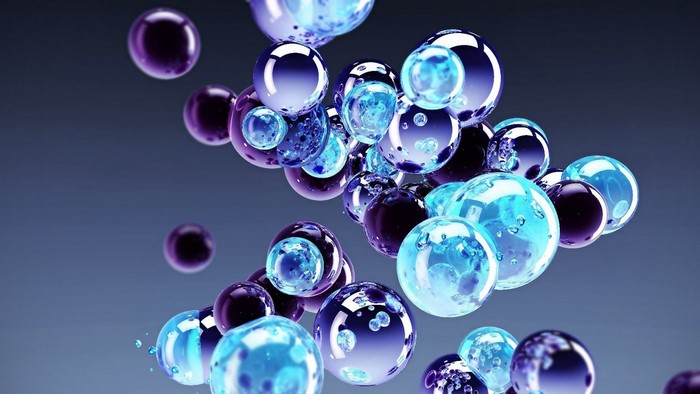 Abstract 3D spheres with blue and purple lighting