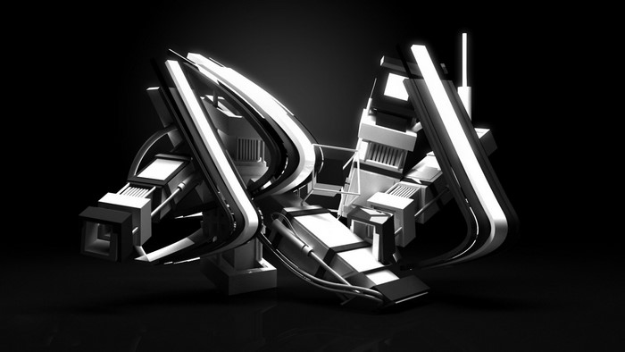 Abstract 3D render with geometric shapes and light