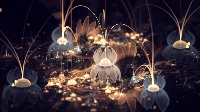 Abstract fractal flowers with sparks and light