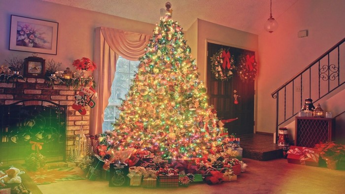 Christmas Tree with Gifts in a Living Room