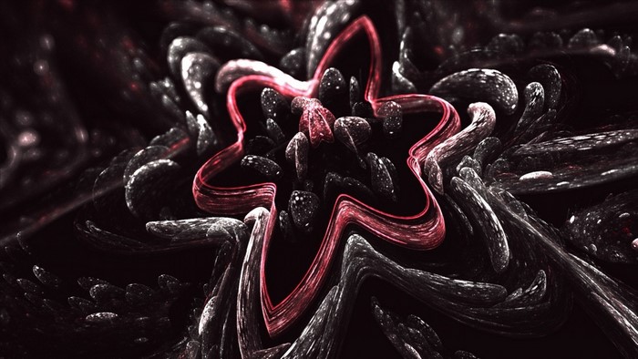 Abstract red star shape with dark organic elements
