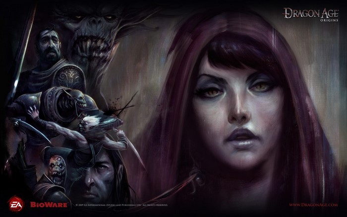 Dragon Age: Origins artwork with characters and monster