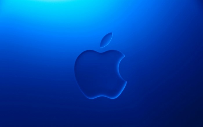 Apple logo on a blue gradient background
