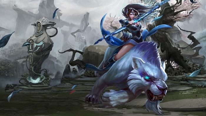 Mirana riding a white tiger with a bow in Dota 2