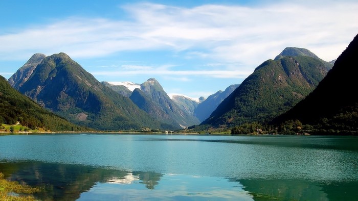 landscape, mountains, lake, nature, reflection, fjord, valley, Alps ...