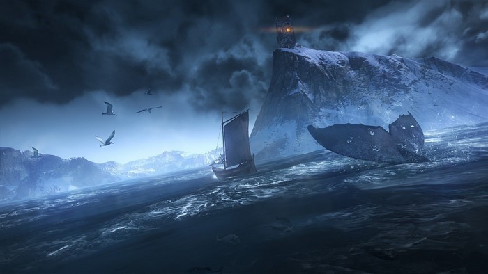 The Witcher 3: Wild Hunt - Whale Tail and Ship in Arctic