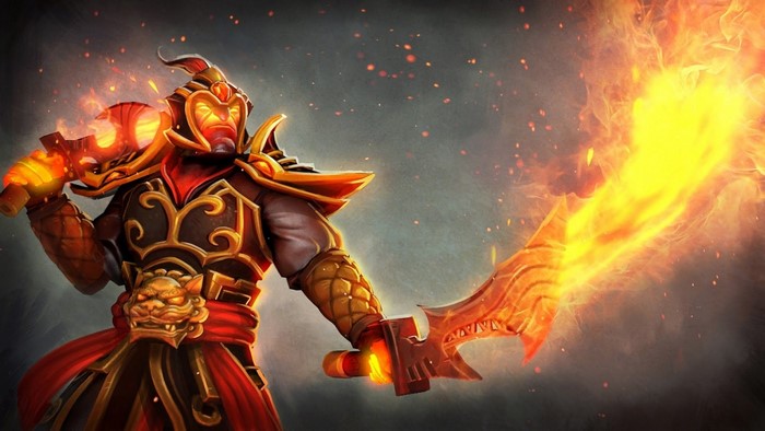 Ember Spirit from Dota 2 wielding fiery swords